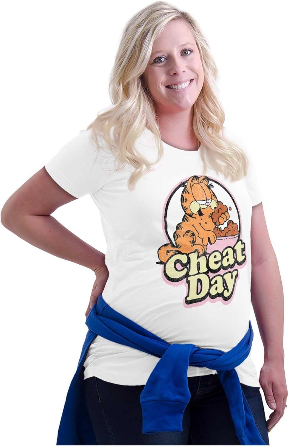 imageWomens Maternity Funny Garfield Cartoon Cheat Day T Shirt Tee