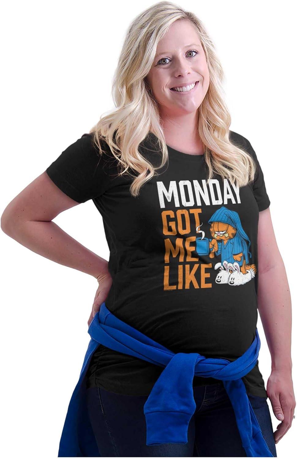 imageWomens Maternity Funny Garfield Cartoon Hates Mondays T Shirt TeeBlack