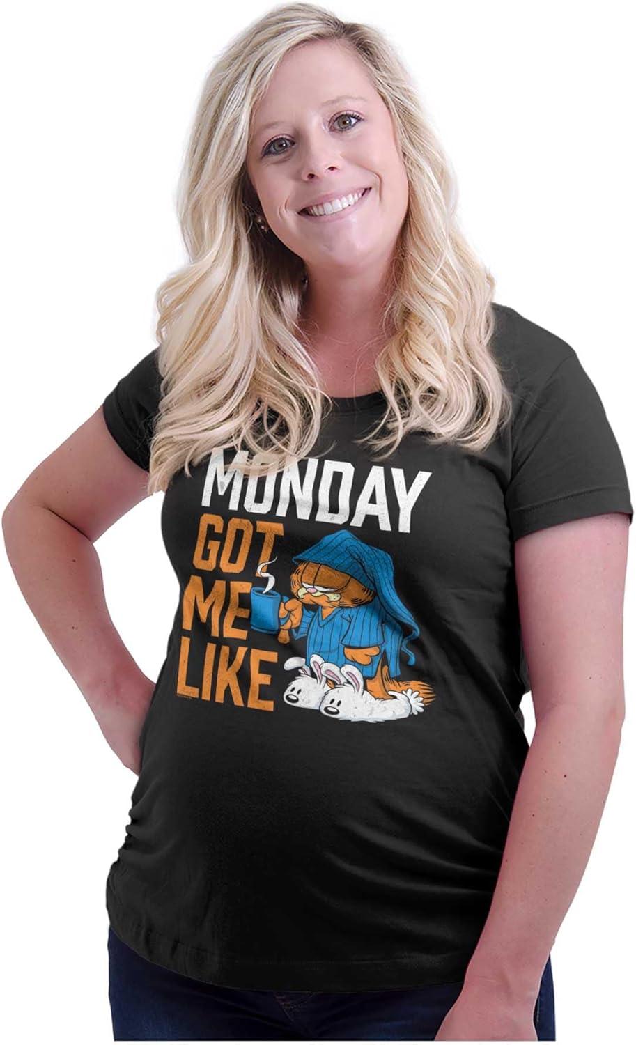 imageWomens Maternity Funny Garfield Cartoon Hates Mondays T Shirt TeeBlack