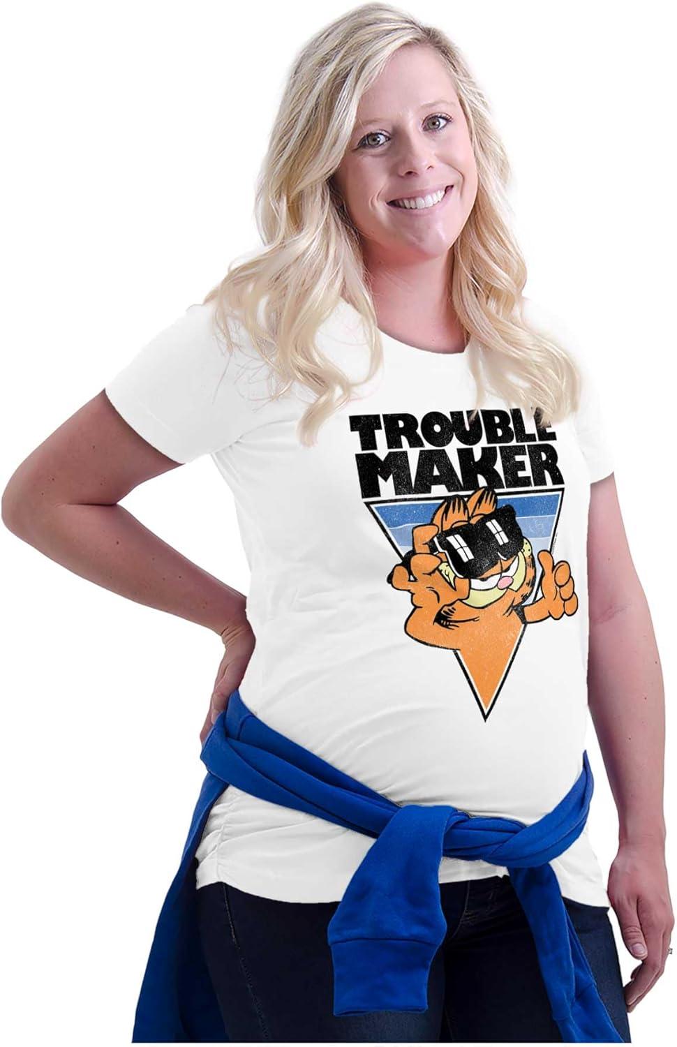 imageWomens Maternity Funny Garfield Cartoon Troublemaker T Shirt Tee