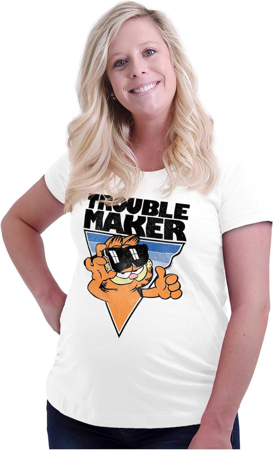 imageWomens Maternity Funny Garfield Cartoon Troublemaker T Shirt Tee