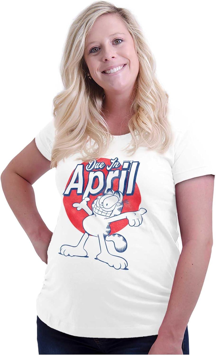 imageWomens Maternity Garfield Cartoon Cat Due in April T Shirt Tee