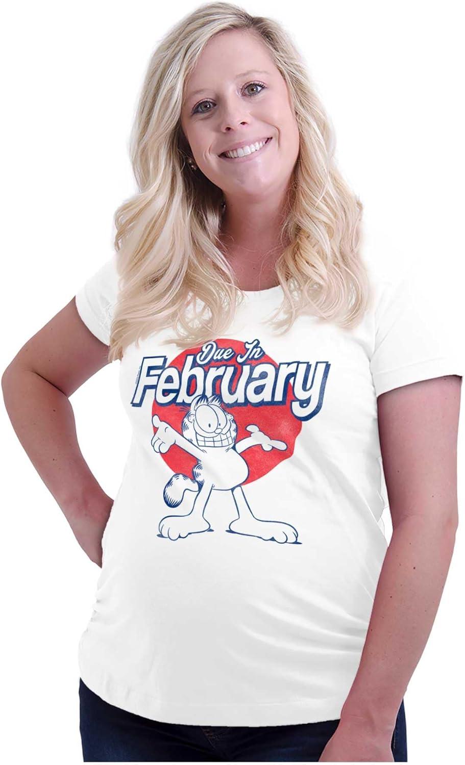 imageWomens Maternity Garfield Cartoon Cat Due in February T Shirt Tee