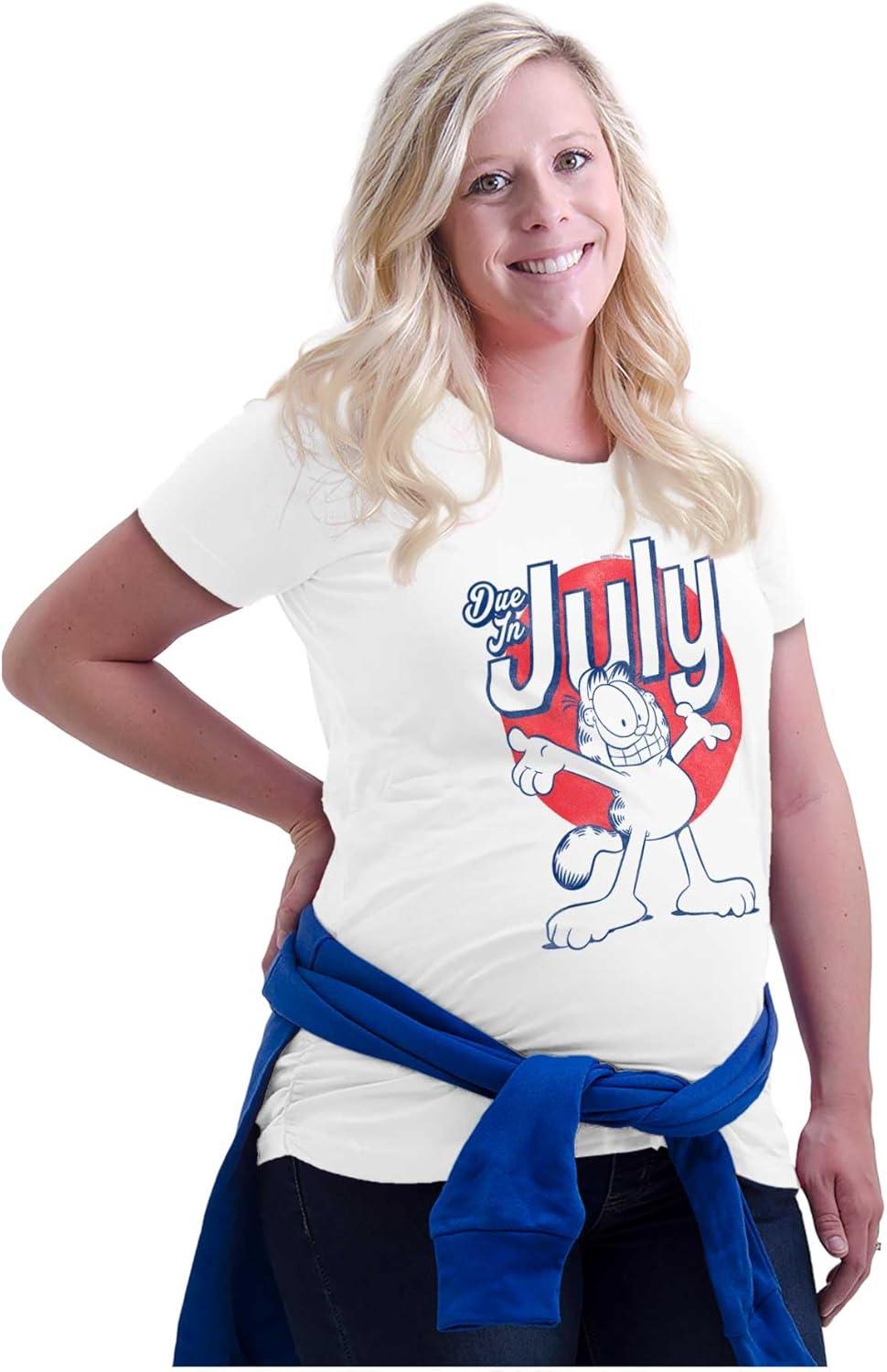 imageWomens Maternity Garfield Cartoon Cat Due in July T Shirt Tee