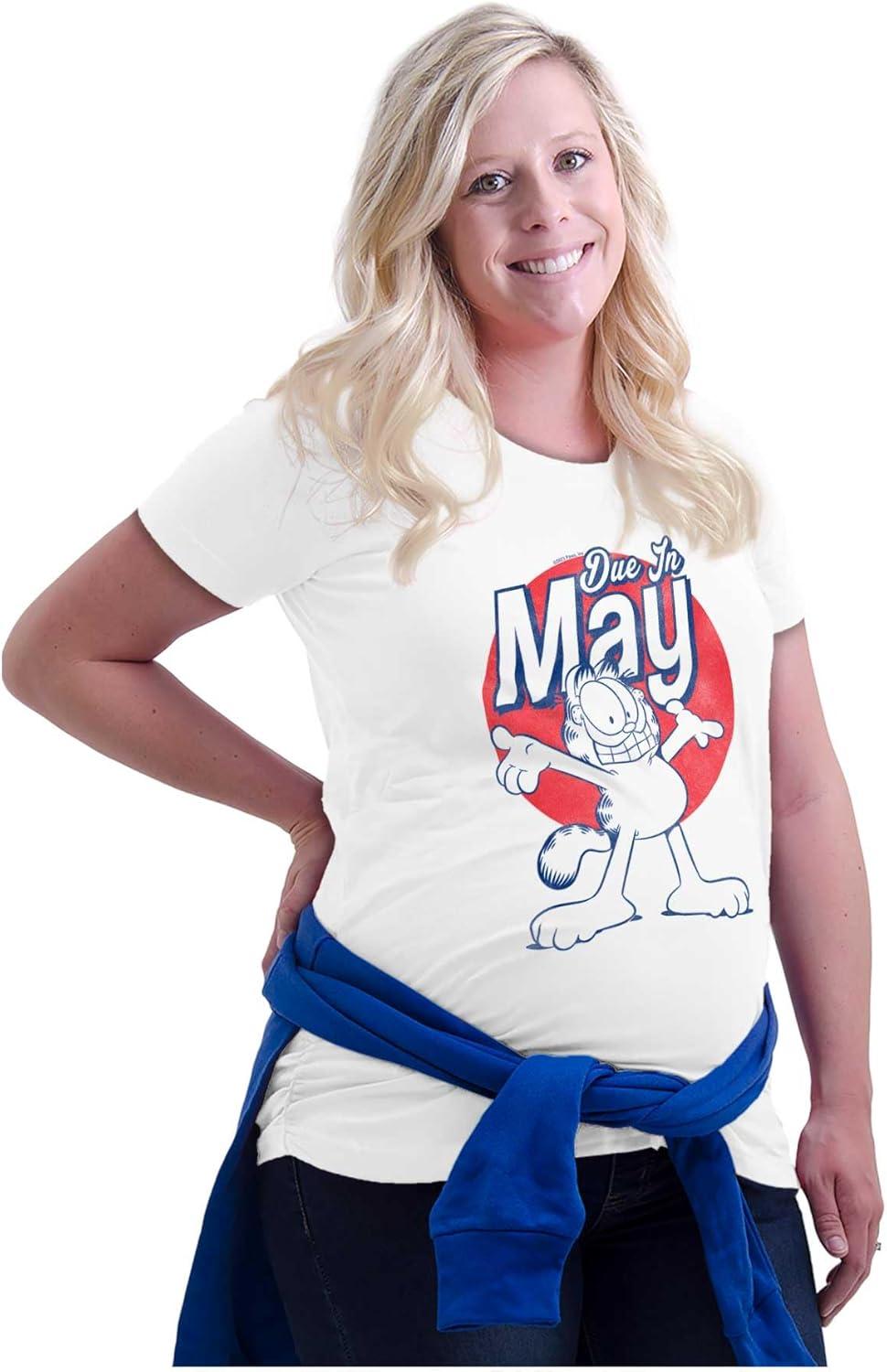 imageWomens Maternity Garfield Cartoon Cat Due in May T Shirt Tee