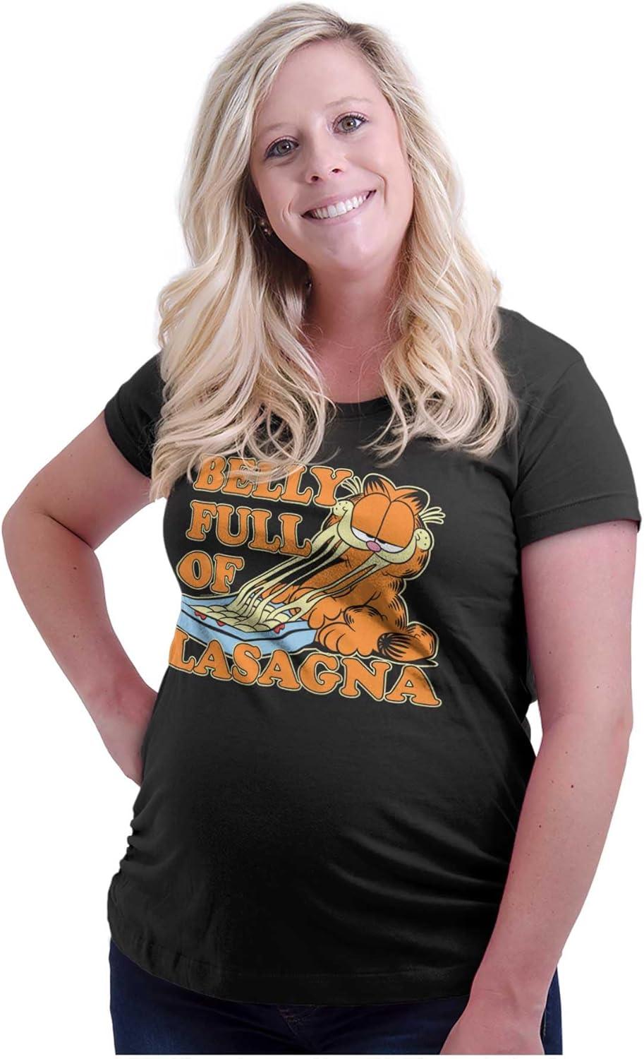 imageWomens Maternity Garfield Cartoon Full of Lasagna T Shirt TeeBlack