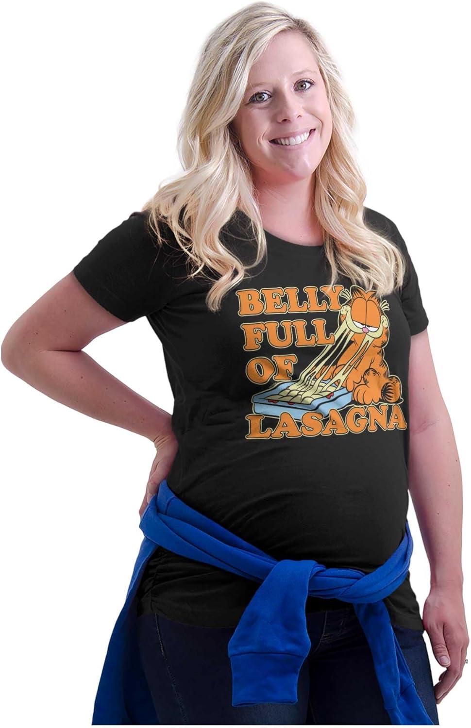 imageWomens Maternity Garfield Cartoon Full of Lasagna T Shirt TeeBlack