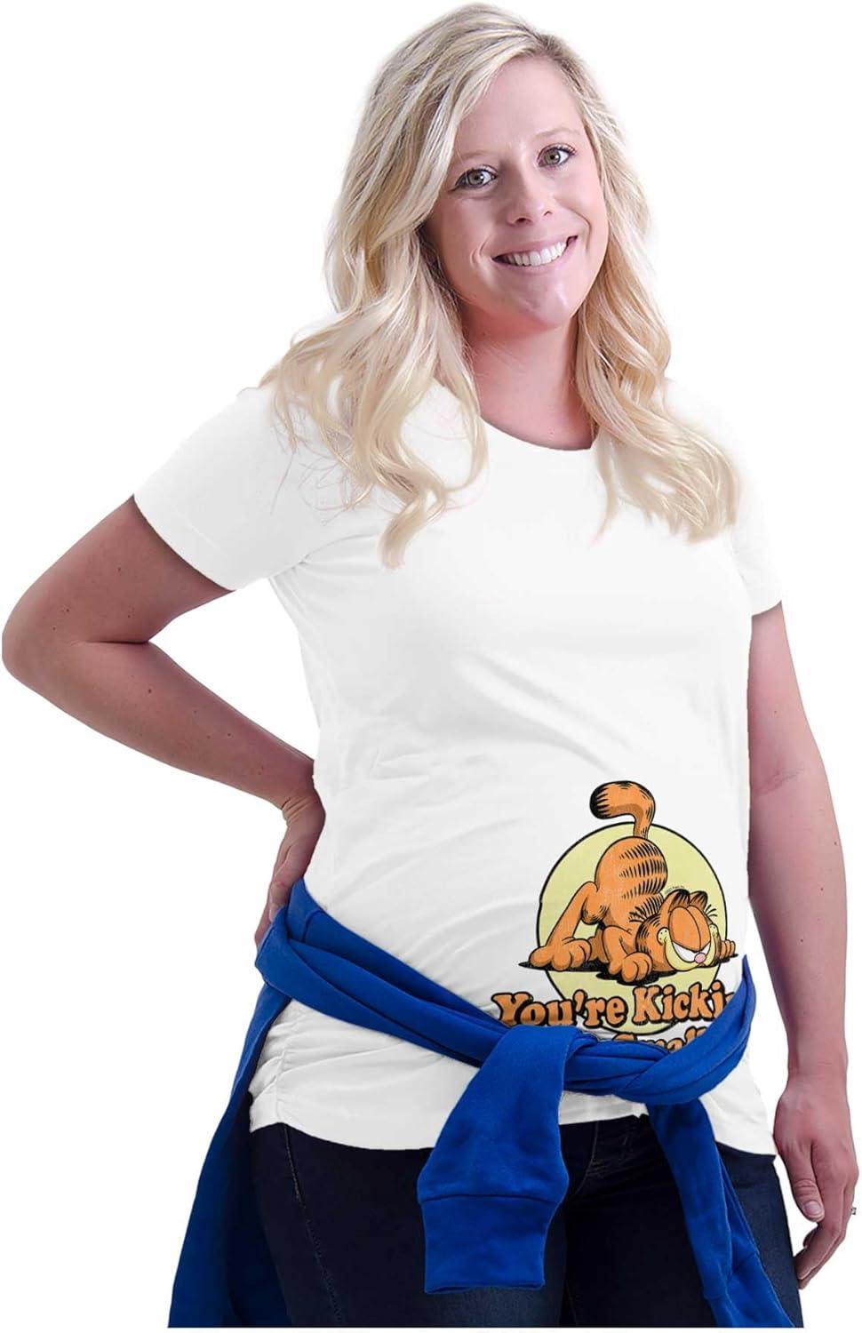 imageWomens Maternity Garfield Cartoon Kicking Me Smalls T Shirt Tee