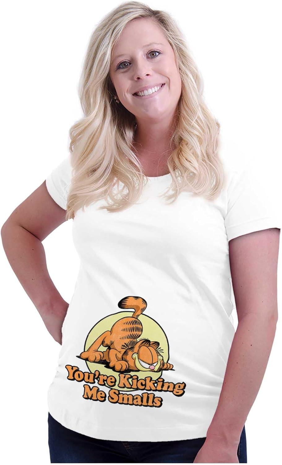 imageWomens Maternity Garfield Cartoon Kicking Me Smalls T Shirt Tee