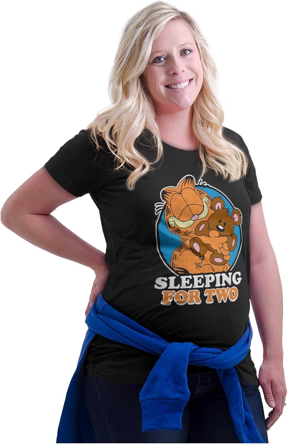 imageWomens Maternity Garfield Cartoon Sleeping for Two T Shirt TeeBlack