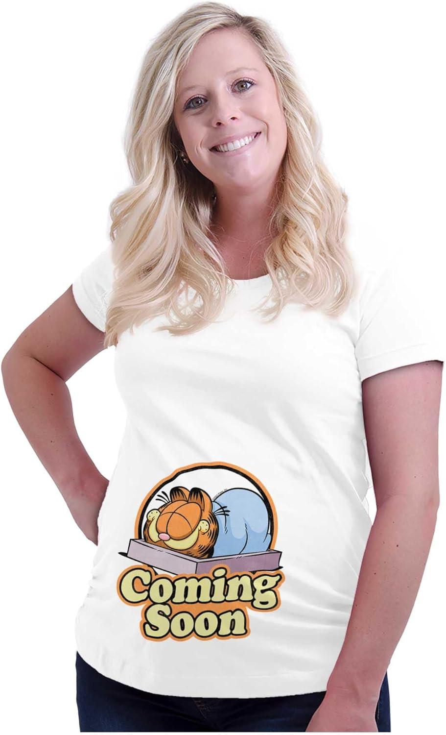 imageWomens Maternity Retro Garfield Cartoon Coming Soon T Shirt Tee