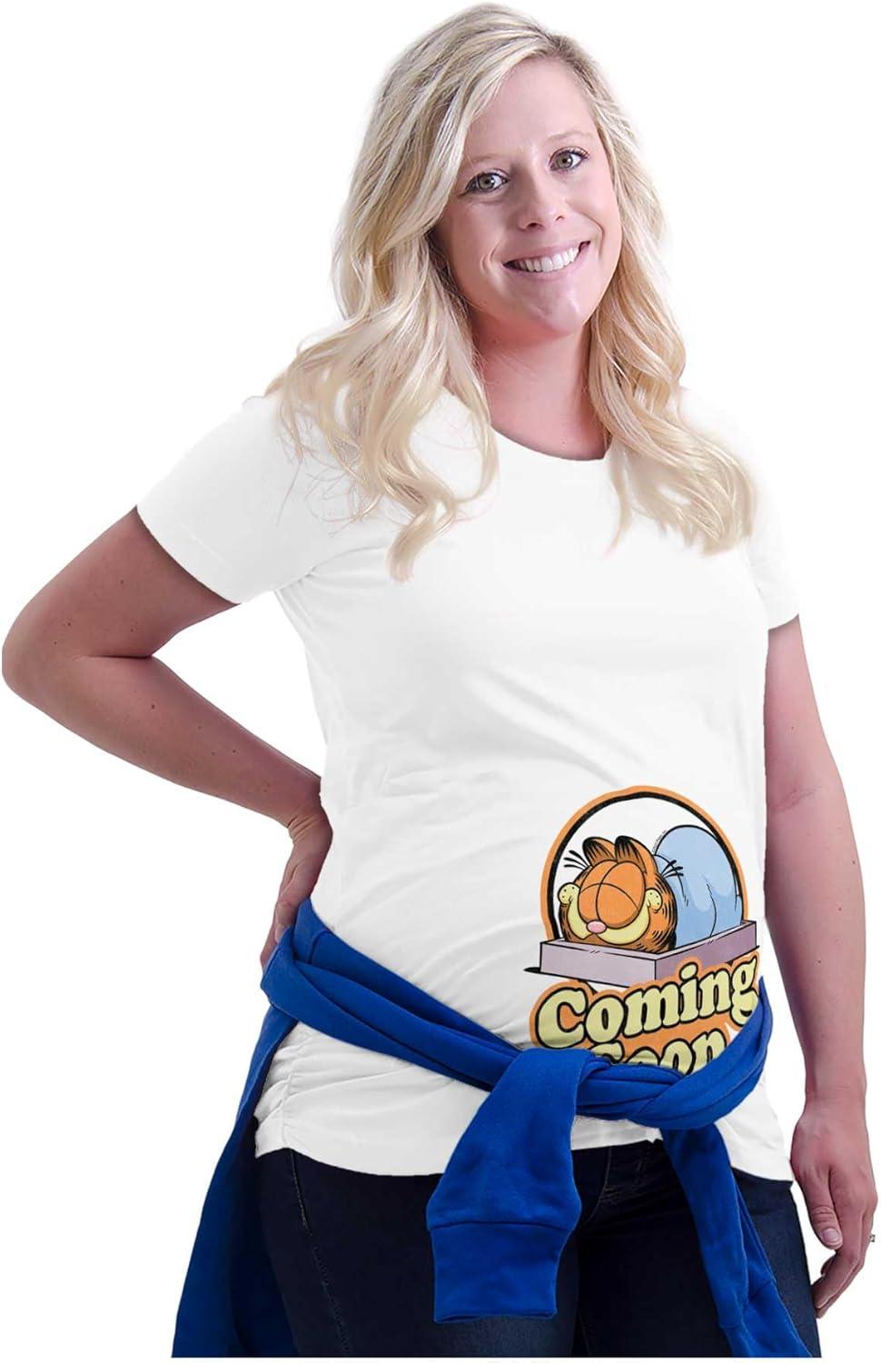 imageWomens Maternity Retro Garfield Cartoon Coming Soon T Shirt Tee