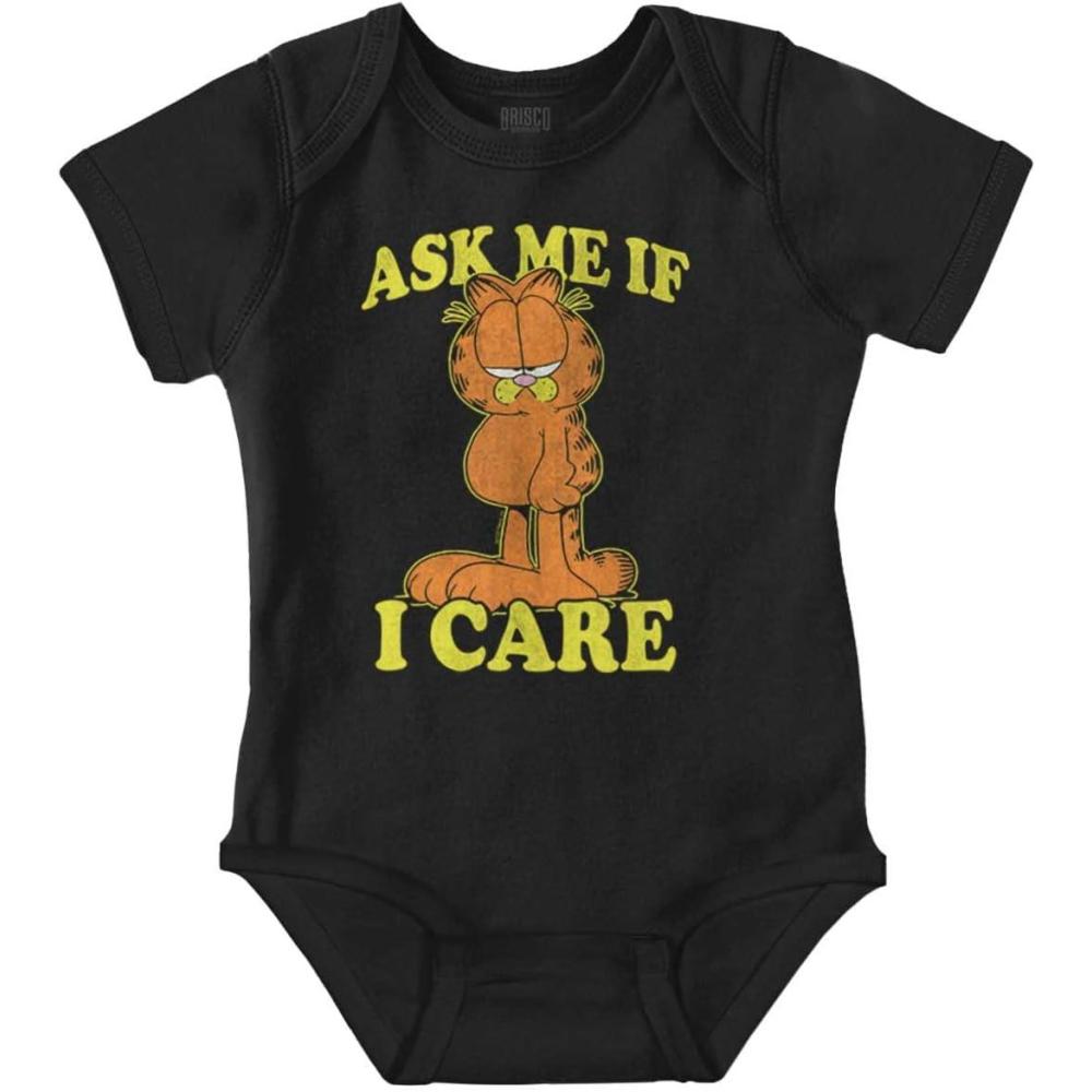 imageBrisco Brands Funny Garfield Cartoon Ask If I Care Baby Romper Boys or GirlsBlack