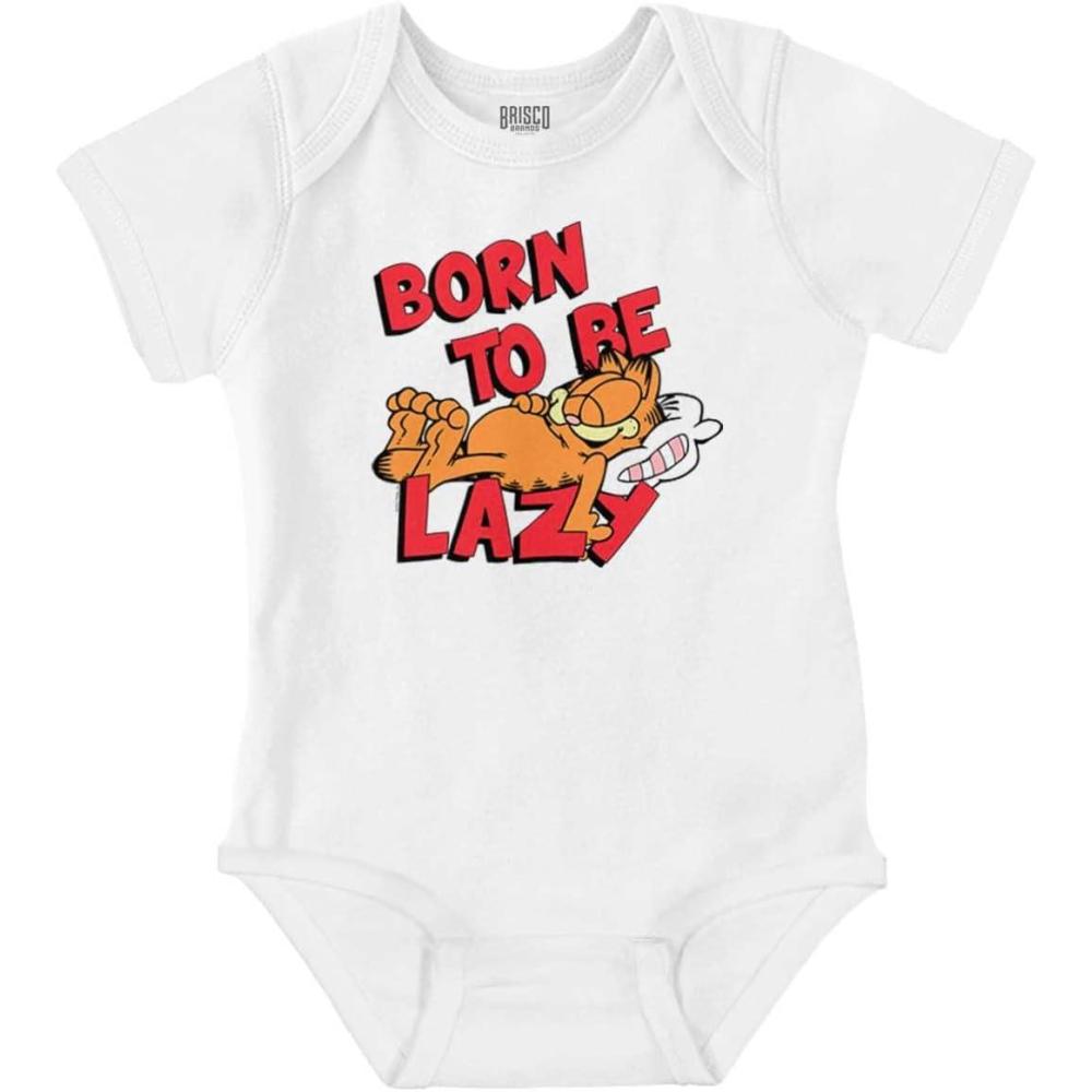 imageBrisco Brands Funny Garfield Cartoon Born Lazy Baby Romper Boys or GirlsWhite