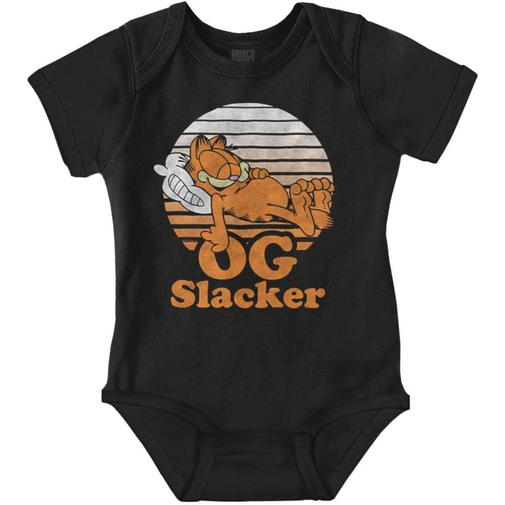 imageBrisco Brands Funny Garfield Cartoon OG Slacker Baby Romper Boys or GirlsBlack