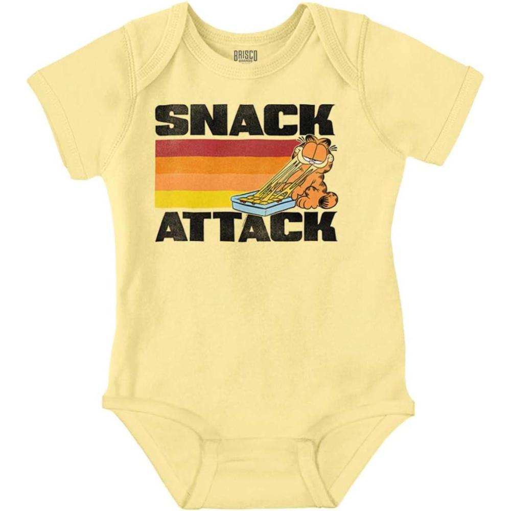 imageBrisco Brands Funny Garfield Cartoon Snack Attack Baby Romper Boys or GirlsBanana