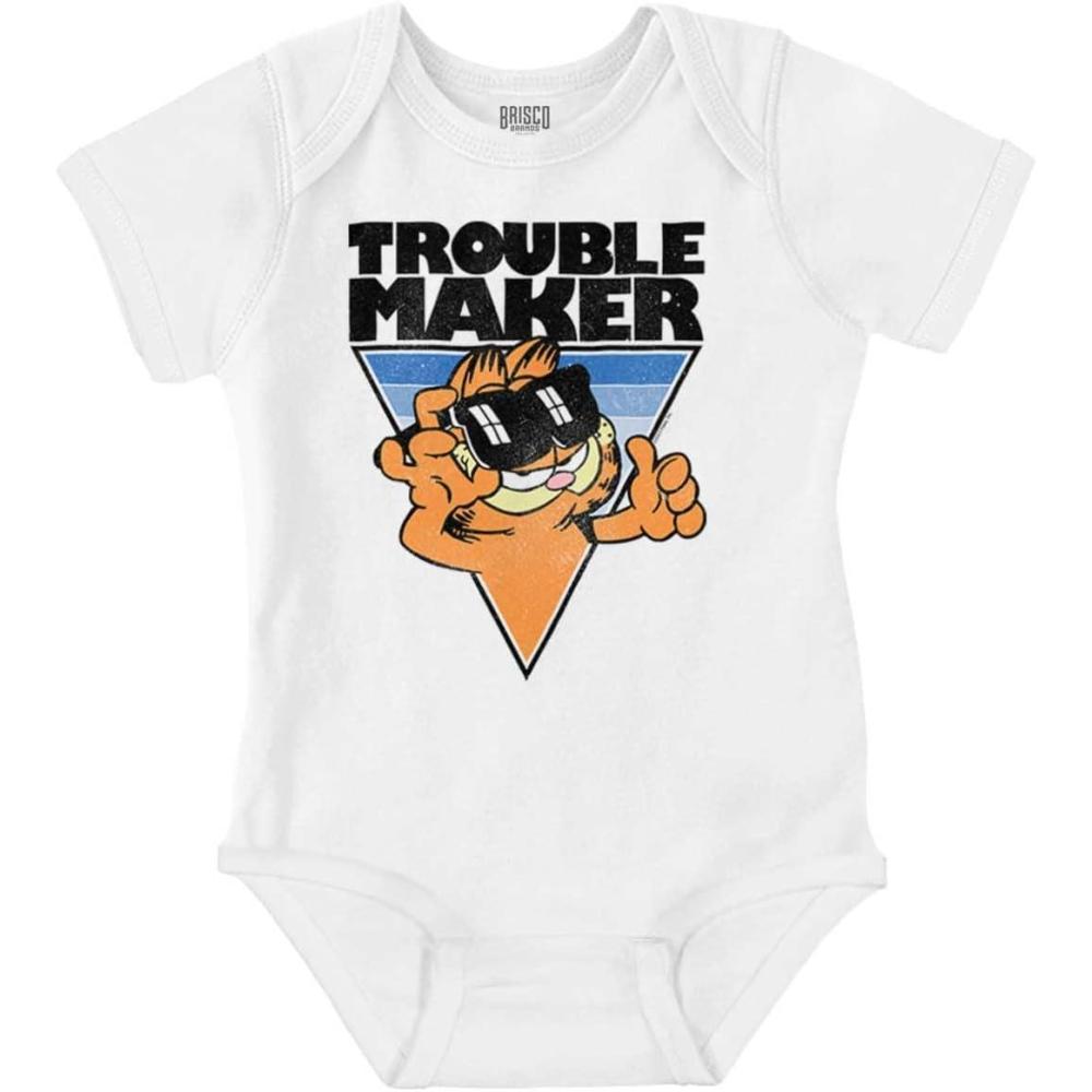 imageBrisco Brands Funny Garfield Cartoon Troublemaker Baby Romper Boys or GirlsWhite