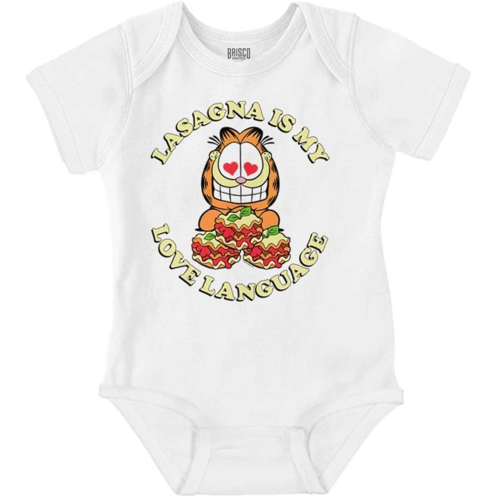 imageBrisco Brands Funny Garfield Lasagna Love Language Baby Romper Boys or GirlsWhite