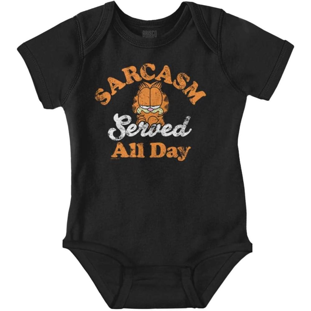 imageBrisco Brands Funny Garfield Sarcasm Served All Day Baby Romper Boys or GirlsBlack