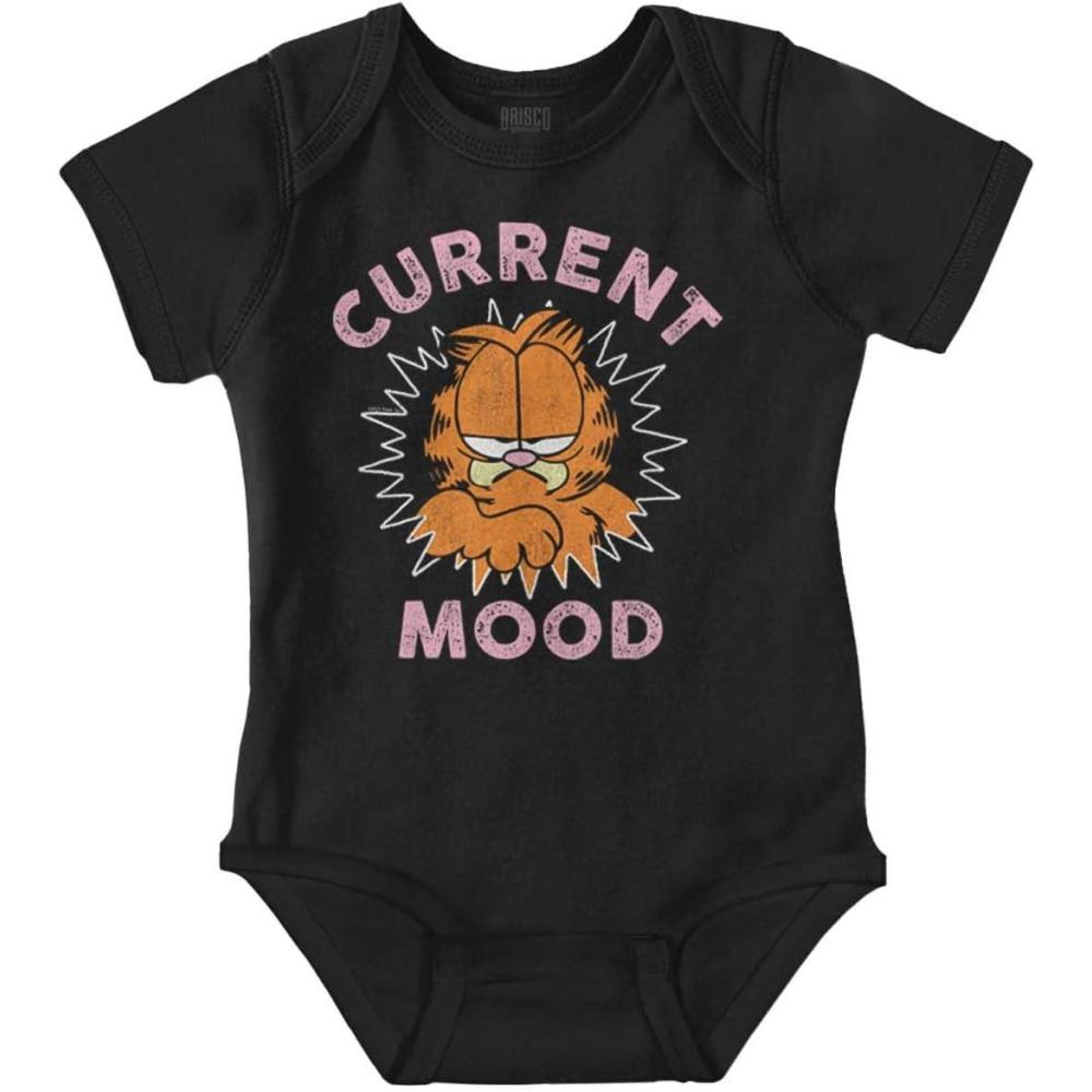 imageBrisco Brands Funny Grumpy Garfield Cartoon Mood Baby Romper Boys or GirlsBlack