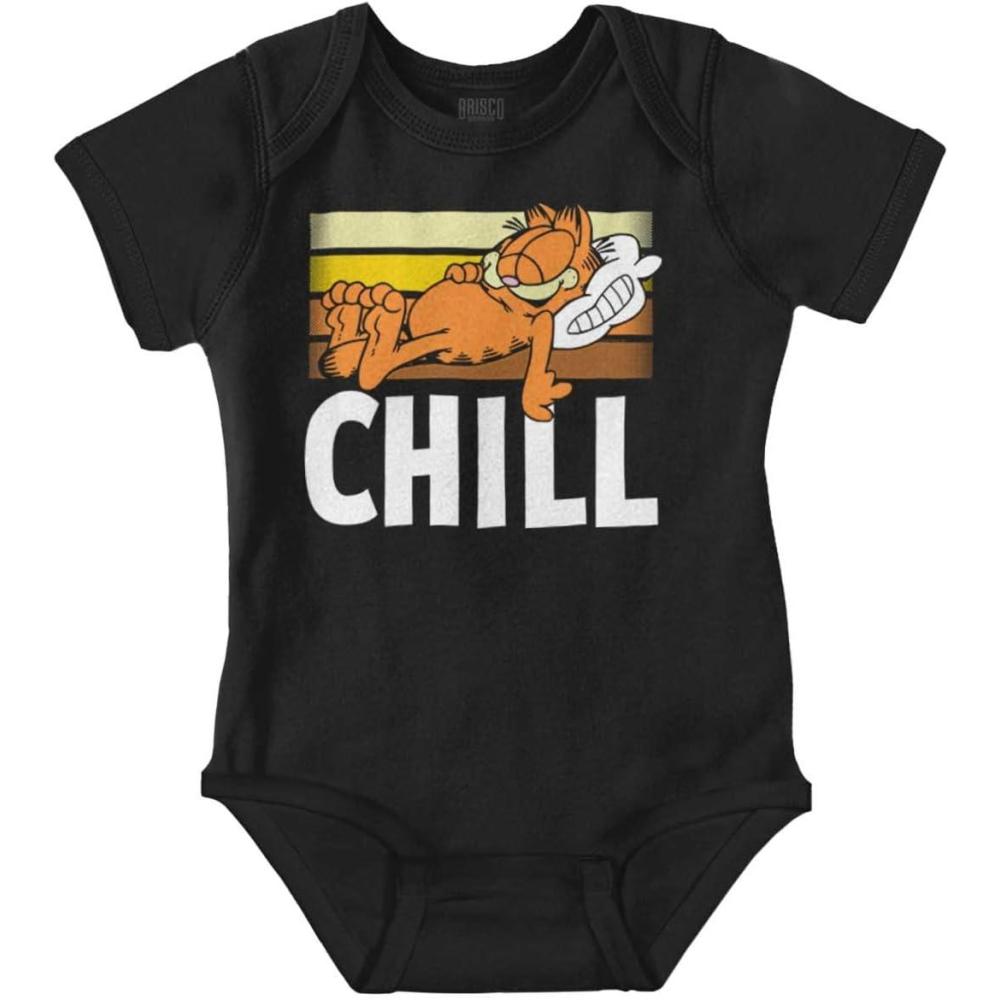 imageBrisco Brands Funny Retro Garfield Cartoon Chill Baby Romper Boys or GirlsBlack