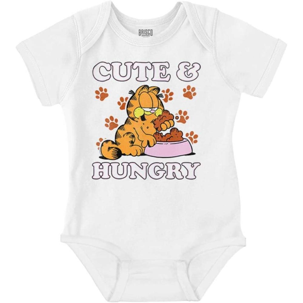 imageBrisco Brands Garfield Cartoon Cute and Hungry Baby Bodysuit Jumper GirlsWhite
