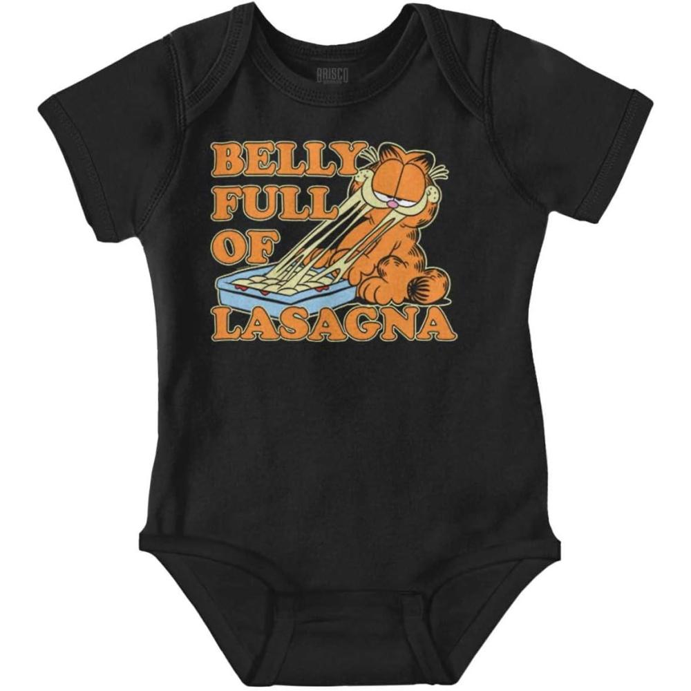 imageBrisco Brands Garfield Cartoon Full of Lasagna Baby Romper Boys or GirlsBlack
