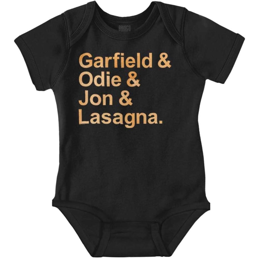 imageBrisco Brands Garfield Characters Odie Jon Lasagna Baby Romper Boys or GirlsBlack