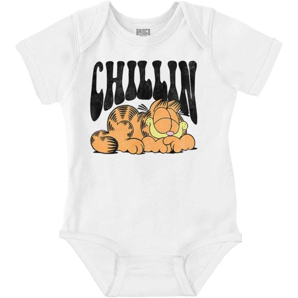 imageBrisco Brands Retro Garfield Cartoon Chillin Baby Romper Boys or GirlsWhite