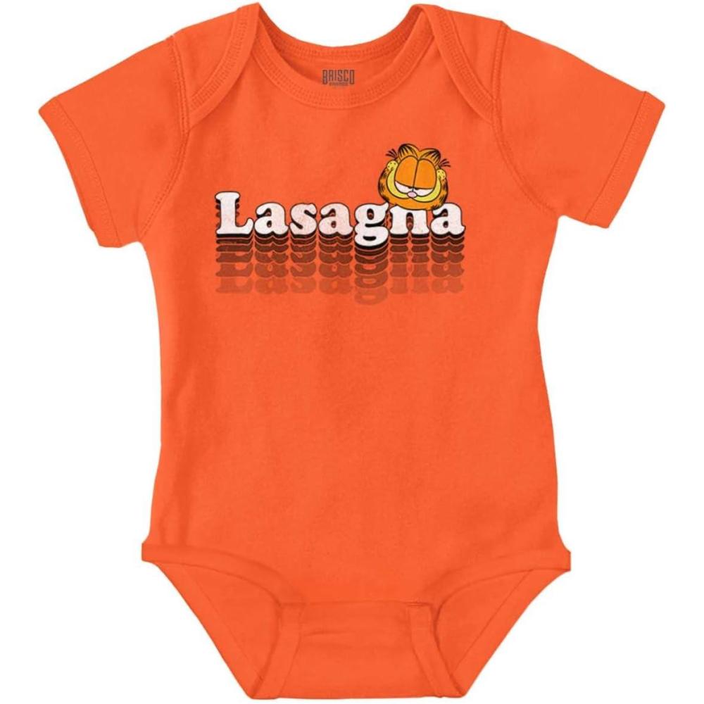 imageBrisco Brands Retro Garfield Cartoon Lasagna Baby Romper Boys or GirlsOrange