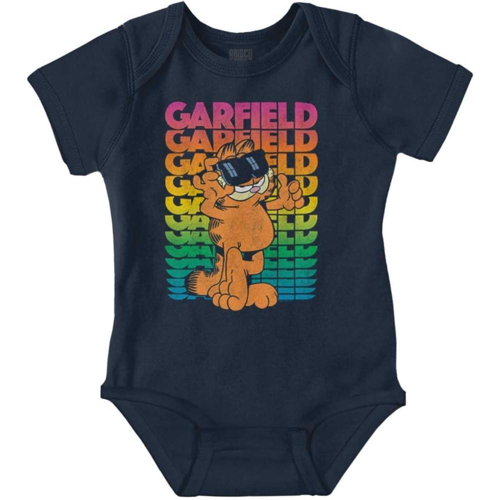 imageBrisco Brands Retro Garfield Cartoon Thumbs Up Baby Romper Boys or GirlsNavy