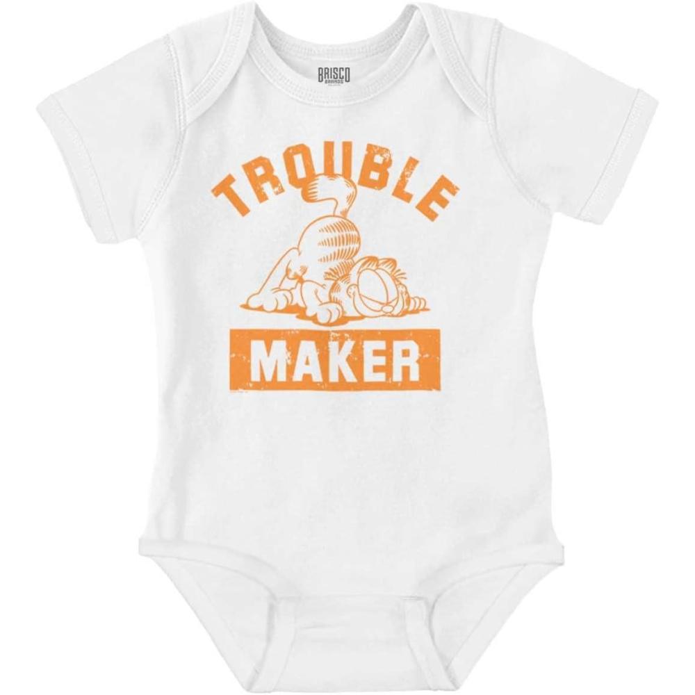 imageBrisco Brands Retro Garfield Cartoon Troublemaker Baby Romper Boys or GirlsWhite