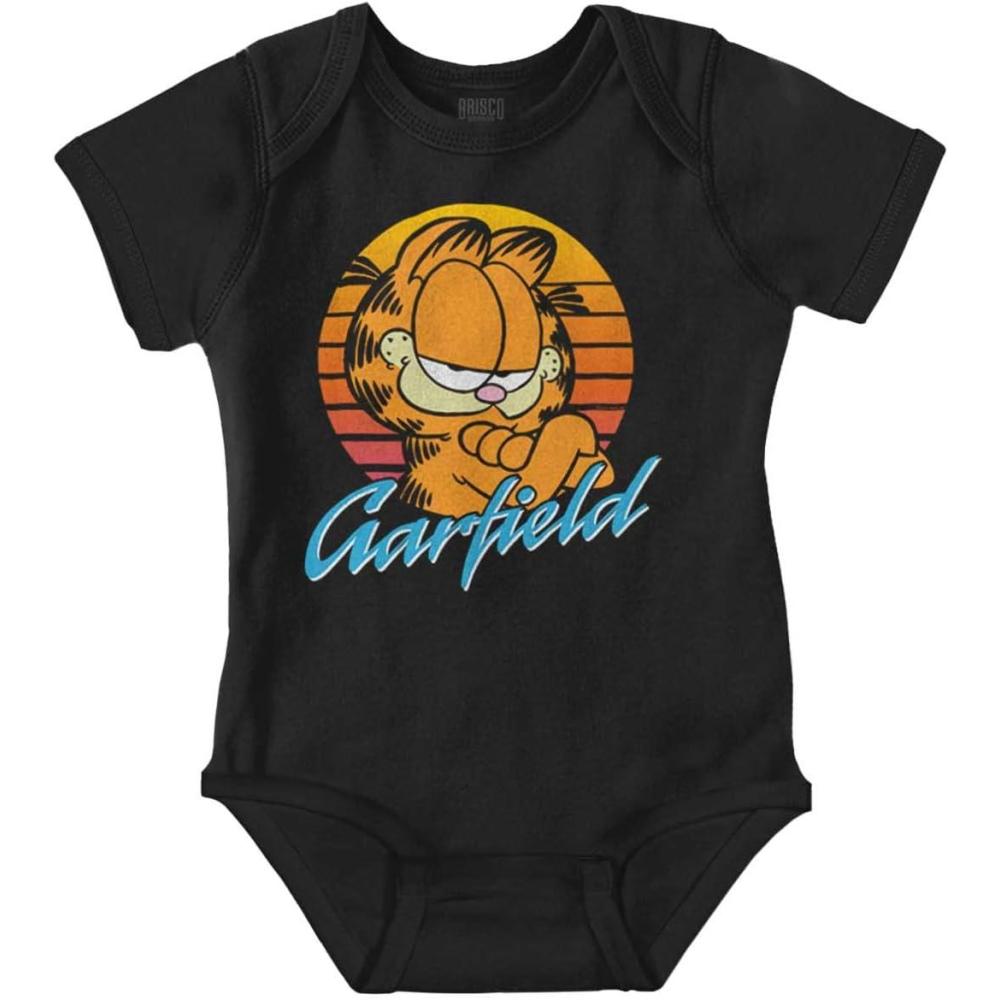 imageBrisco Brands Vintage Retro Garfield Cartoon Cat Baby Romper Boys or GirlsBlack