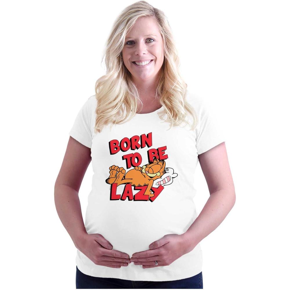 imageWomens Maternity Funny Garfield Cartoon Born Lazy T Shirt Tee