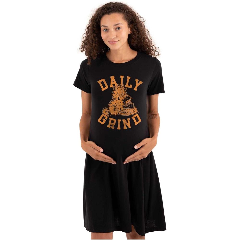 imageWomens Maternity Funny Garfield Cartoon Daily Grind Pregnancy DressBlack