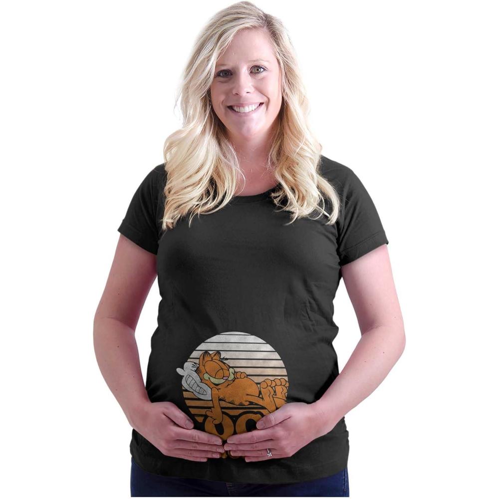 imageWomens Maternity Funny Garfield Cartoon OG Slacker T Shirt TeeBlack