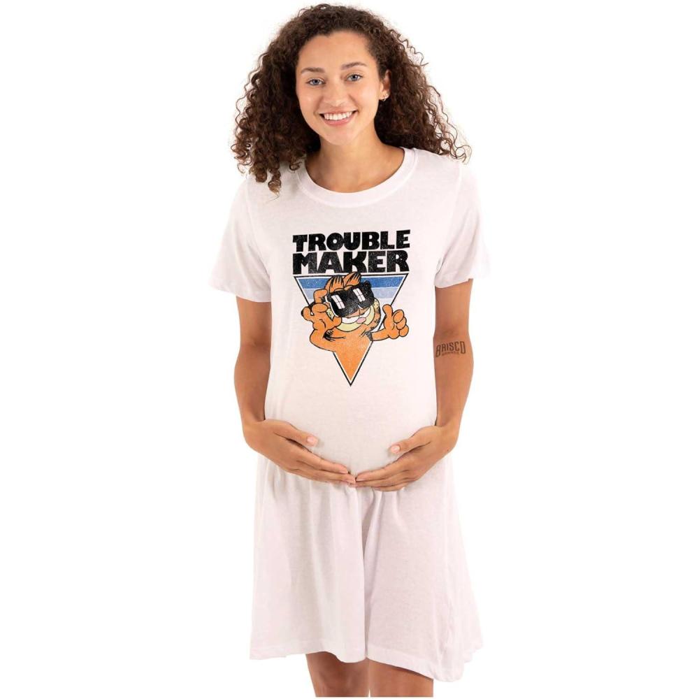 imageWomens Maternity Funny Garfield Cartoon Troublemaker Pregnancy DressWhite