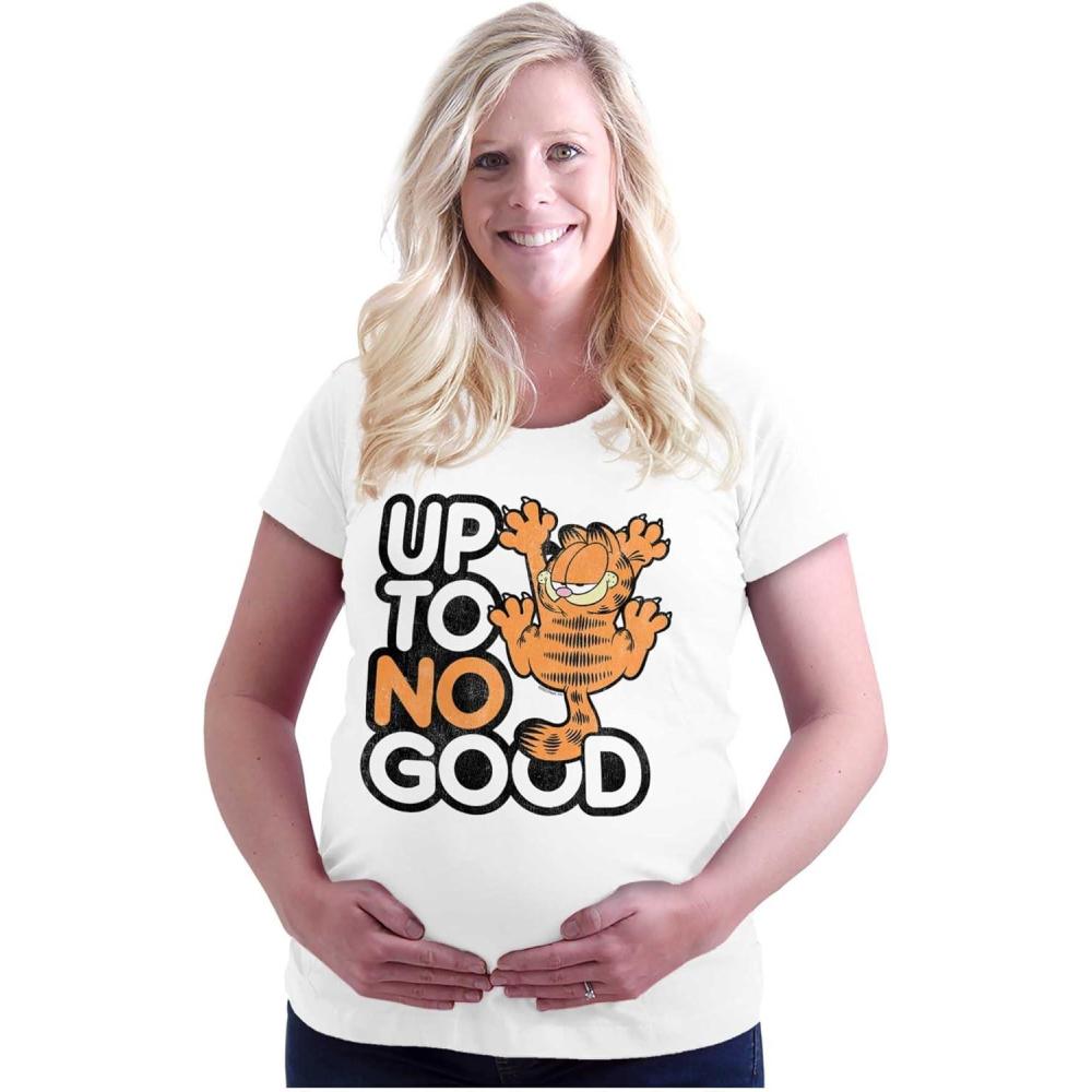 imageWomens Maternity Funny Garfield Cartoon Up to No Good T Shirt Tee