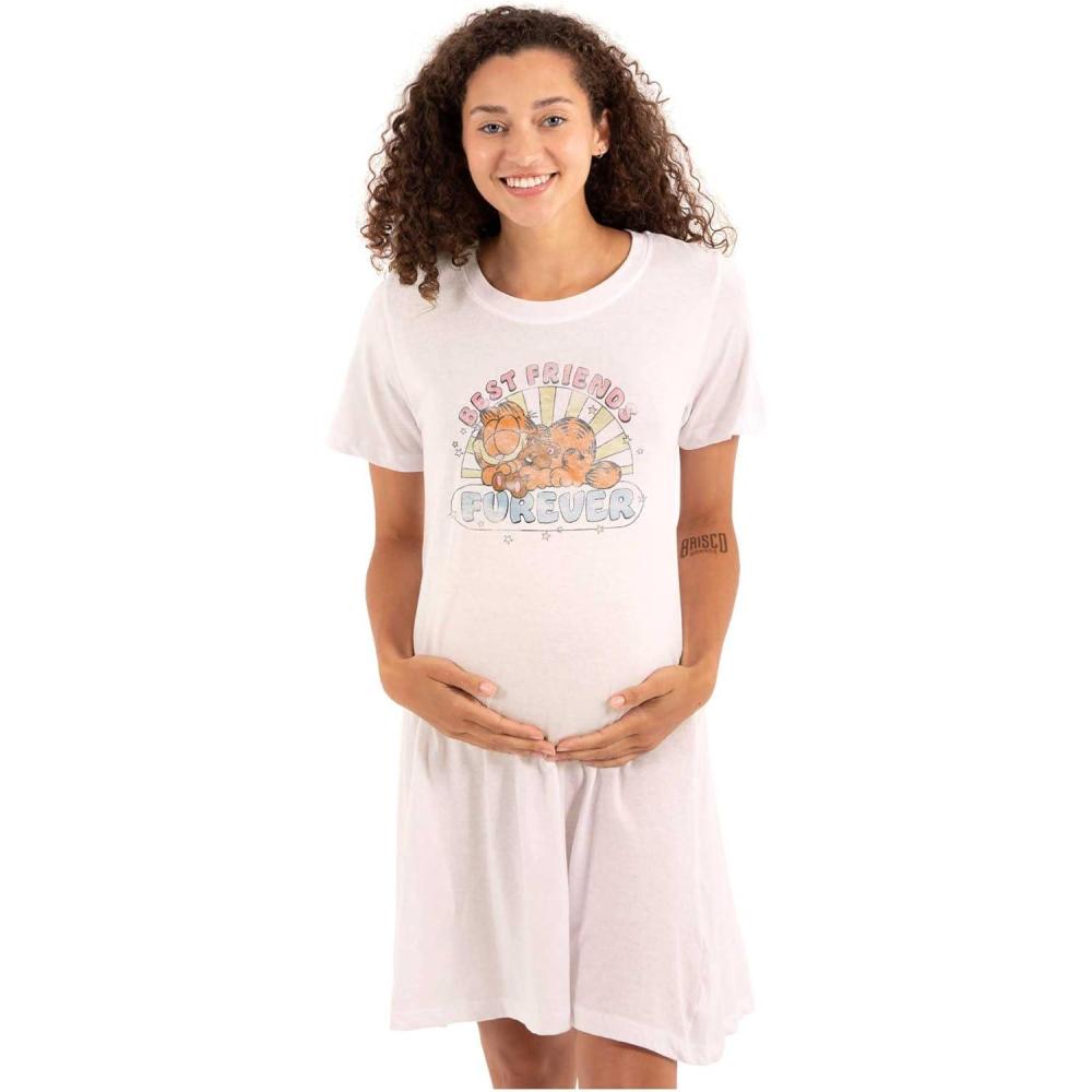 imageWomens Maternity Garfield Cartoon Best Friends Forever Pregnancy DressWhite