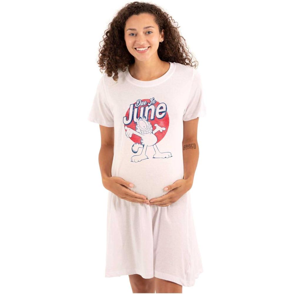 imageWomens Maternity Garfield Cartoon Cat Due in June Pregnancy DressWhite