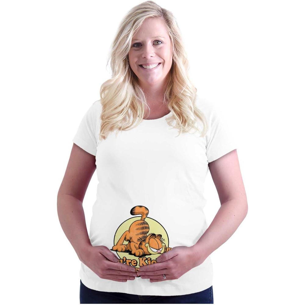 imageWomens Maternity Garfield Cartoon Kicking Me Smalls T Shirt Tee