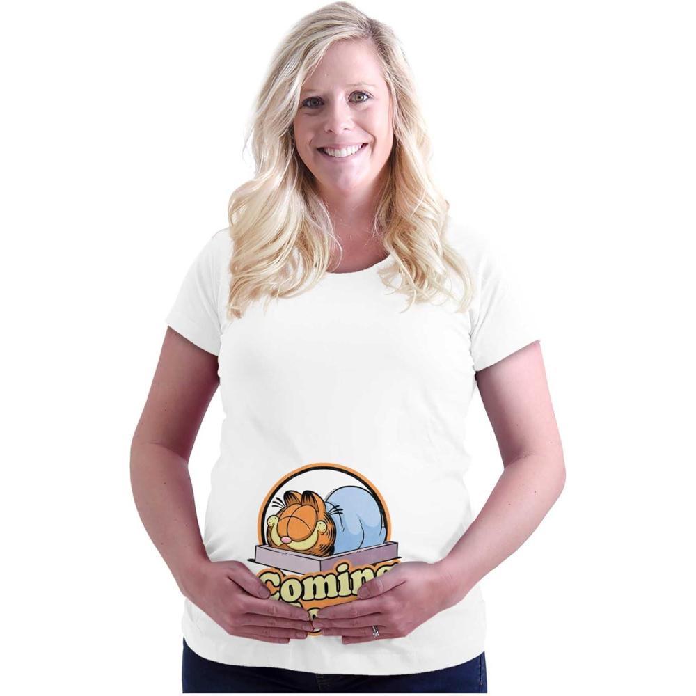 imageWomens Maternity Retro Garfield Cartoon Coming Soon T Shirt Tee