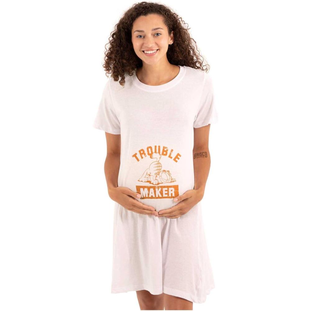 imageWomens Maternity Retro Garfield Cartoon Troublemaker Pregnancy DressWhite