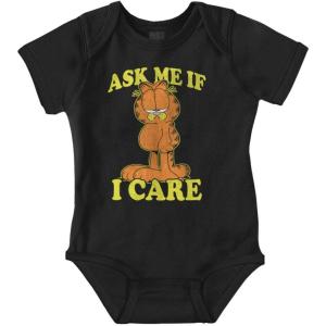 Brisco Brands Funny Garfield Cartoon Ask If I Care Baby Romper Boys or Girls(Black)