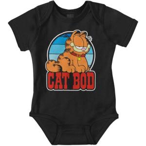 Brisco Brands Funny Garfield Cartoon Cat Bod Baby Romper Boys or Girls(Black)