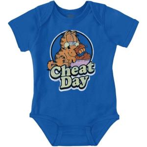 Brisco Brands Funny Garfield Cartoon Cheat Day Baby Romper Boys or Girls(Royal)