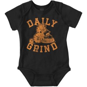 Brisco Brands Funny Garfield Cartoon Daily Grind Baby Romper Boys or Girls(Black)
