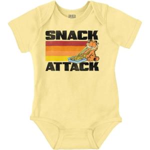 Brisco Brands Funny Garfield Cartoon Snack Attack Baby Romper Boys or Girls(Banana)