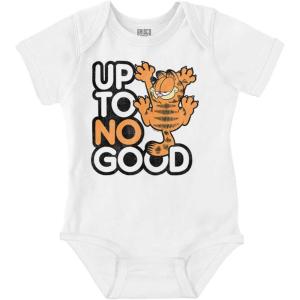 Brisco Brands Funny Garfield Cartoon Up To No Good Baby Romper Boys or Girls(White)