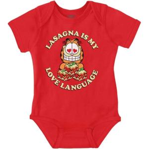Brisco Brands Funny Garfield Lasagna Love Language Baby Romper Boys or Girls(Red)